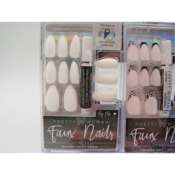 Lot 5 Pretty Woman Multi Style Faux Nails with Glue and Press On Coffin All New - Picture 2 of 11